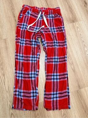 Aerie Red Plaid Flannel Pajama Pants Women's M Drawstring Lounge Sleep